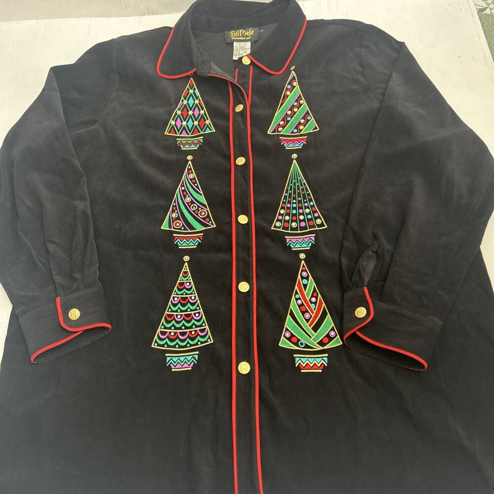 Vintage Bob Mackie wearable art Christmas Tree Button Up Shirt Sz 1X